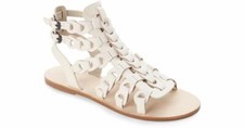 ELIE TAHARI AVRIO EGG SHELL ANKLE STRAP LEATHER SANDALS FLATS SIZE 38 1/2 BNIB
