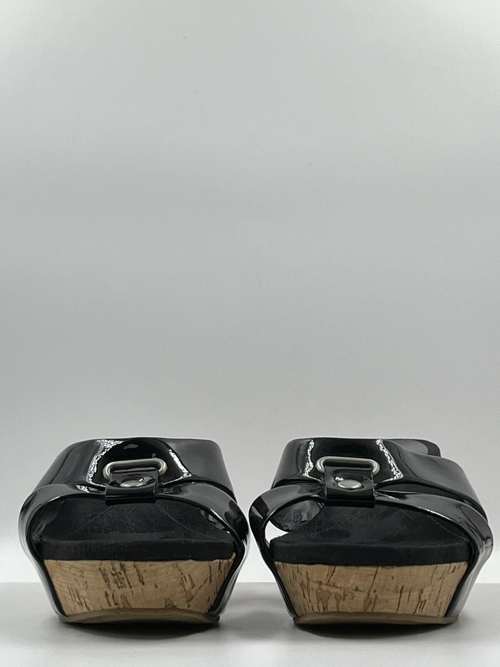 Sandalias de plataforma Nine West para mujer en charol negro y corcho talla 9,5 M Y2K Foto 4 de 4