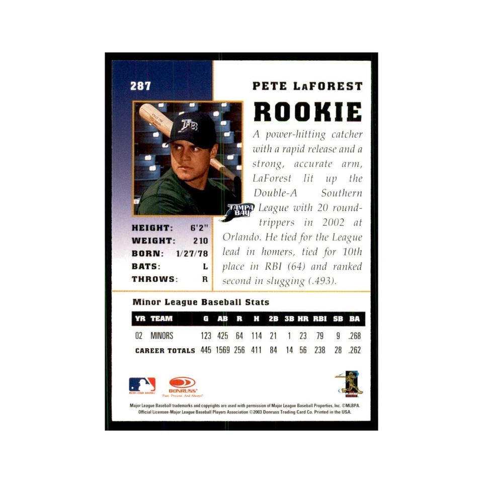 2003 Donruss Champions Pete LaForest Baseball Cards #287 - Image 2 of 3
