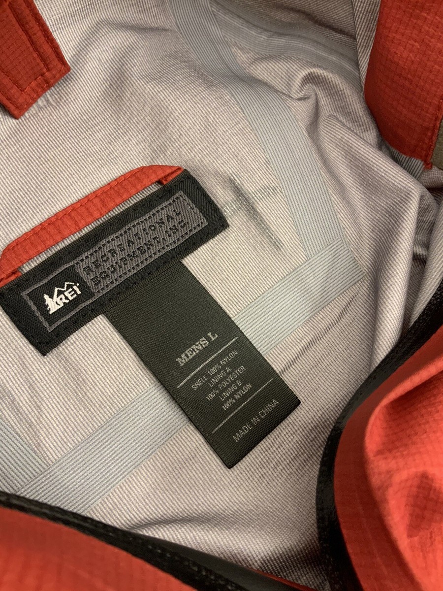 REI Jacket L Red Full Zip Nylon Poly Hood Water Wind Resistant YGI