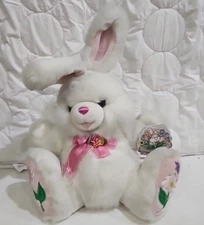 vtg Dan Dee Hoppy Hopster Easter Bunny Rabbit Plush White Floral Butterfly 21"