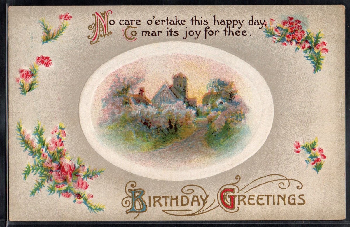 BV029 ART NOUVEAU BIRTHDAY PINK FLOWERS LANDSCAPE in FRAME