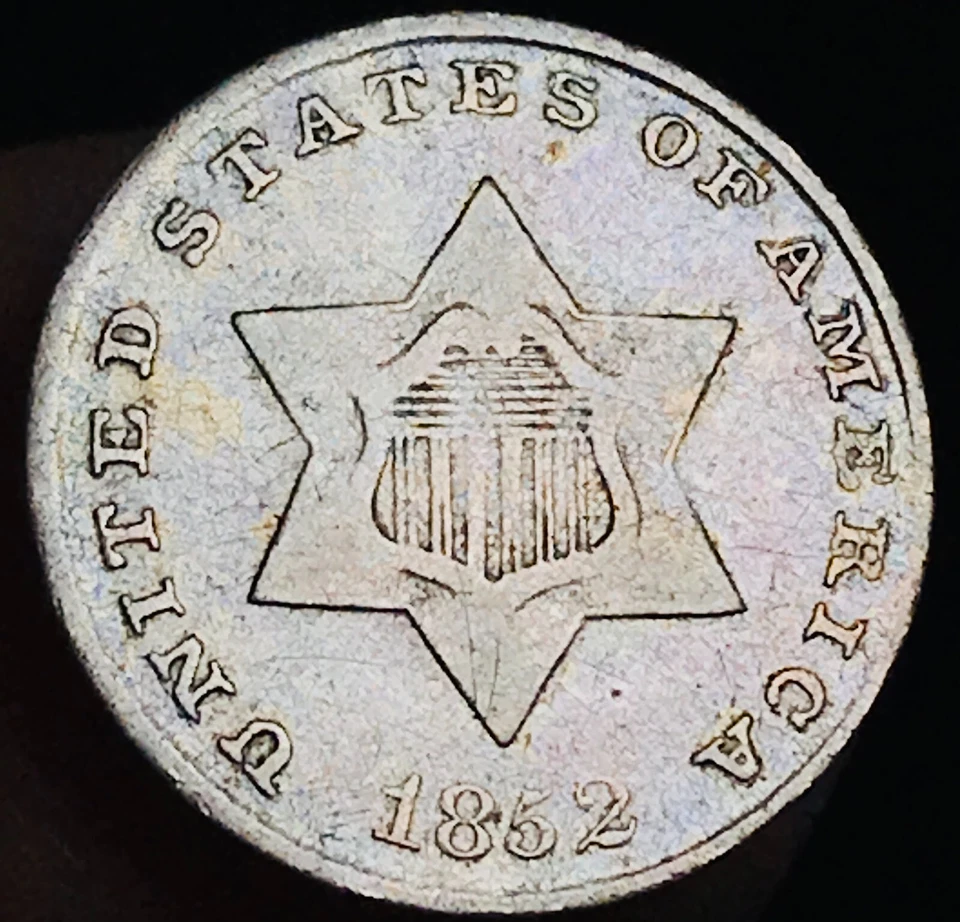 1852 Three Cent Silver Piece Trime 3c Type 1 Ungraded Choice US Coin CC23591 - Image 3 of 4