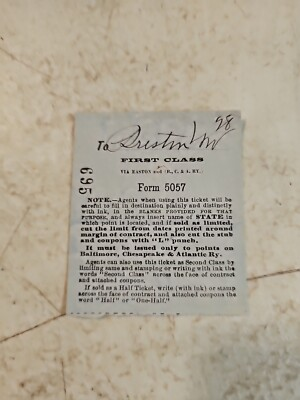 #ad #ad 1903 BALTIMORE CHESAPEAKE amp; ATLANTIC Railway Ticket To Prestin Maryland $8.76