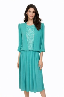 La Jones Of America Dress Size Missing See Descrip Turquoise 1/2 Sleeve Pleated