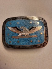 Vtg TAXCO Inlaid Turquoise Chip  Silver Eagle Belt Buckle