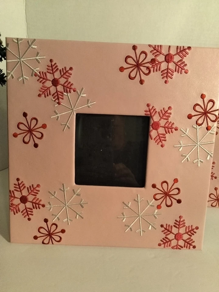 Pier One Imports Pink "Leatherette" Snowflake Photo Frames, Set Of Two (2) , EUC - Image 4 of 4