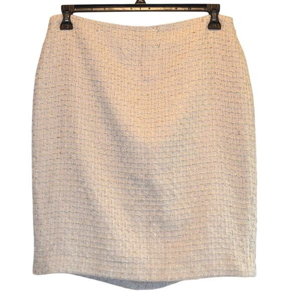 Calvin Klein Women's Tweed Check Print Pencil Skirt in Metallic Cream thumbnail 4