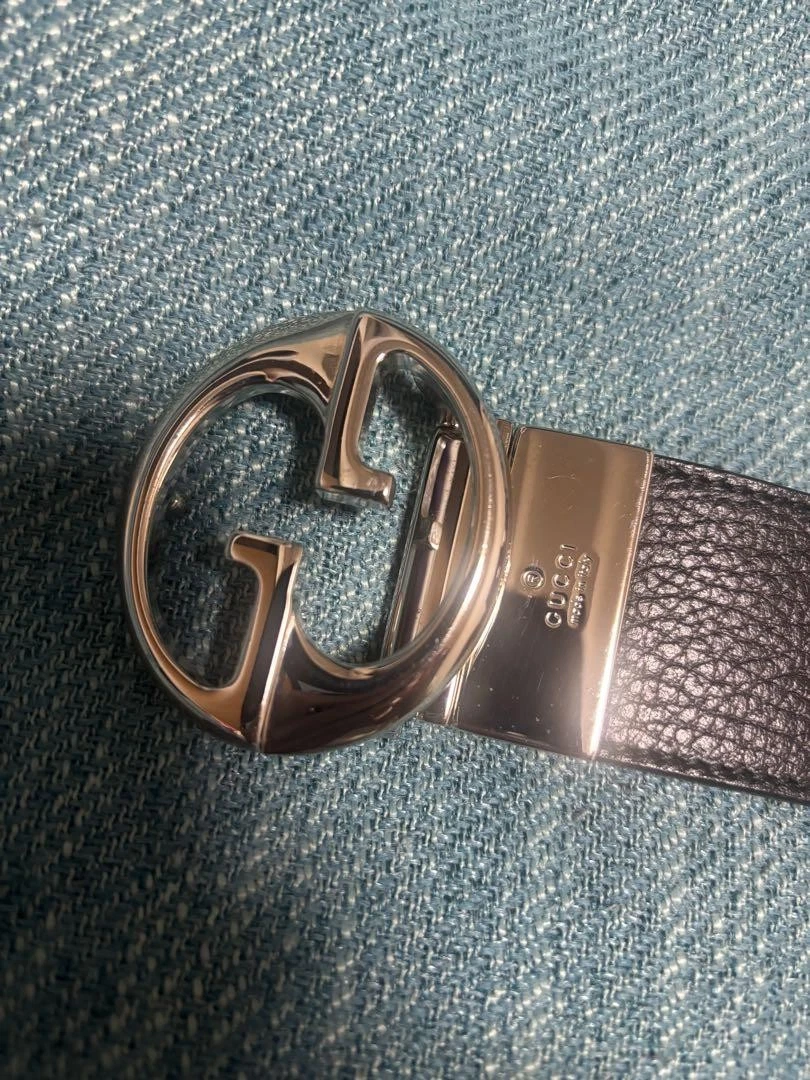 Gucci 85/34 449715 Ceinture réversible noir marine imbriquée boucle GG cuir