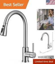 Sleek Brushed Nickel Kitchen Faucet: 1-Hole Installation, Water Saving System