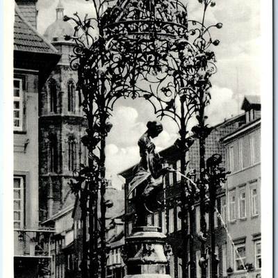 #ad c1940s Gottingen Germany Ganseliesel Brunnen Ornate Fountain Statue Market A351 $9.78