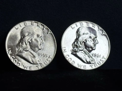 Franklin Half Dollar Set - 1955 P AU & Proof 1961 .90 Silver Great Fractional