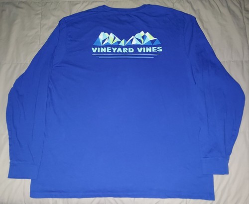 T-shirt uomo Vineyard Vines manica lunga tasca balena girocollo blu