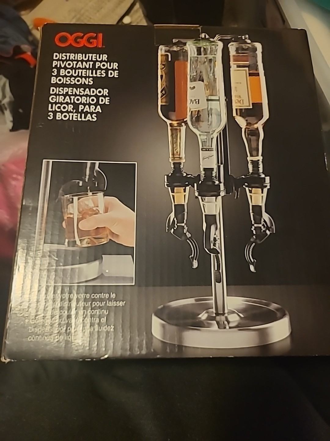 NOB OGGI 3 Bottle Revolving Liquor Dispenser Stainless Steel Bar 