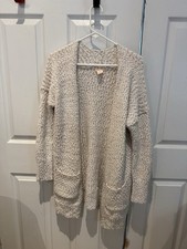 For Thee Knit Open Front Cardigan Sweater Pockets L Cozy Comfy Over Sized Long