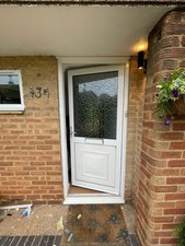 ALUMINIUM FRONT DOOR WHITE USED EXTERIOR EXTERNAL DOUBLE GLAZED DISTORTED METAL