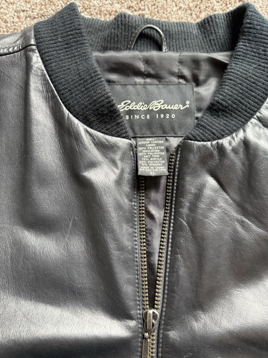 ジャケット・アウター 80s Eddie Bauer Leather Bomber Jacket XL Vintage Eddie Bauer Genuine Leather Jacket Black Mens XL Bomber