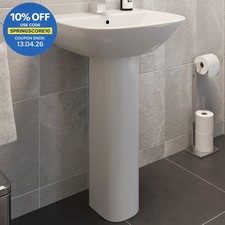 Ceramic Modern Bathroom Basin and Full Pedestal Single Tap Hole Sink White 550mm