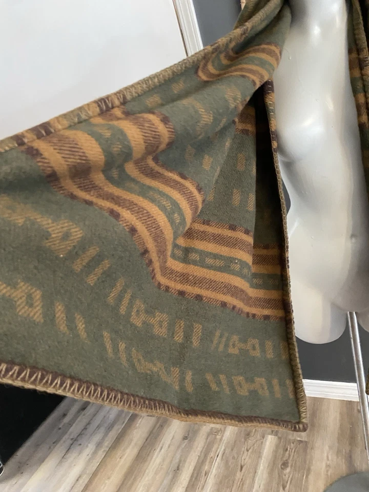 Vintage DKNY Scarf Made In Scotland 100% Wool  25x66” Tribal Aztec Deep Greens - Image 2 of 4