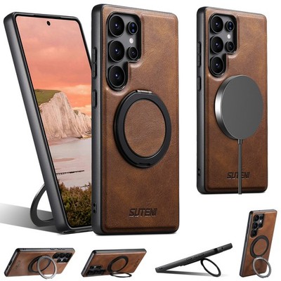 Mag Safe Ring Stand Leather Phone Case For Samsung Galaxy S26 Ultra S25 S24-S22
