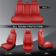 Universal Full Sets Carseat Covers 5 Seats Red Nappa Leather Interior Protector