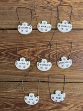 Group of 8 Royal Adderley UK Pink Rose Bone China Liquor Decanter Tags & Chains