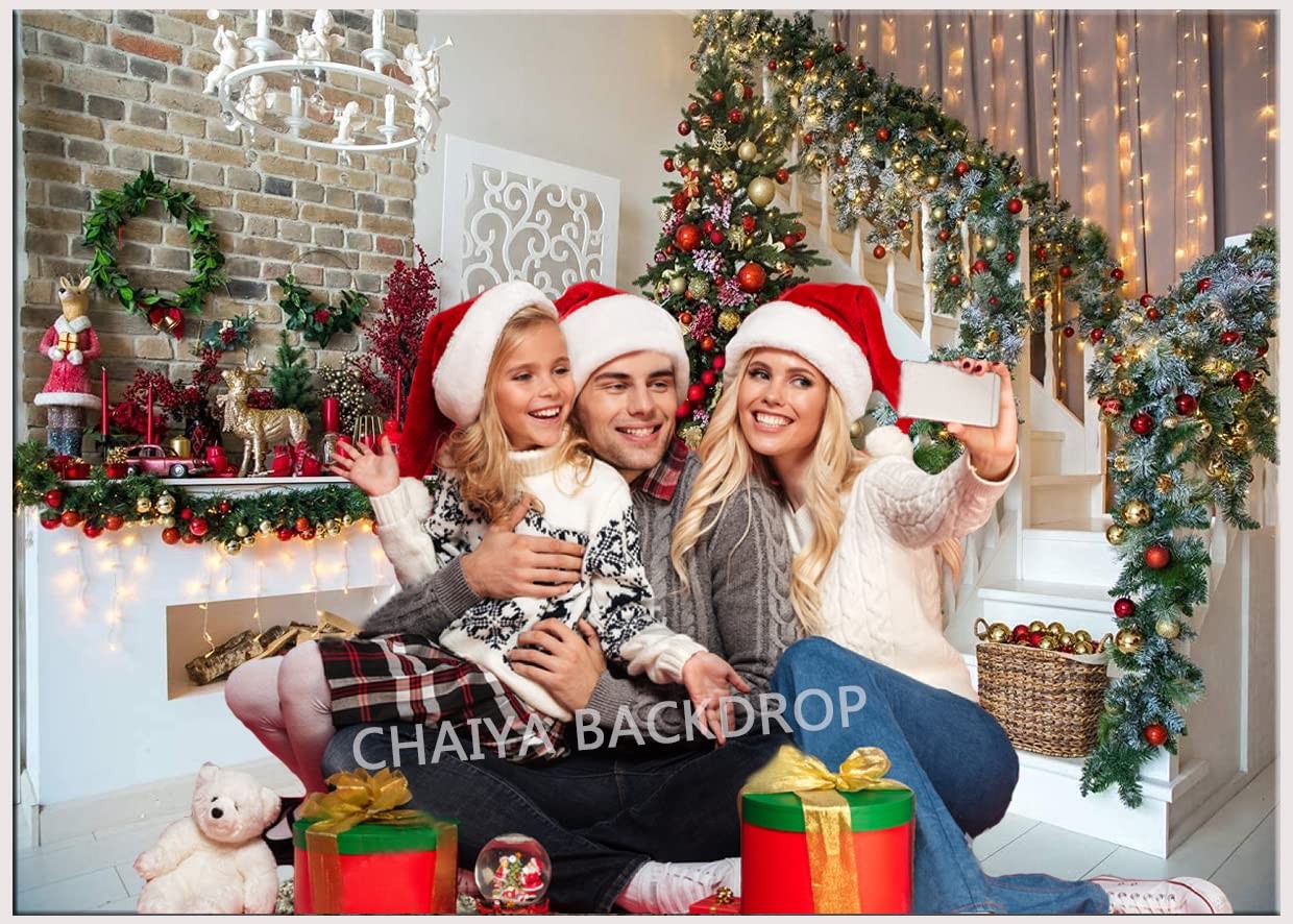 7x5FT Christmas Photography Backdrops Christmas Fireplace Decoration 7x5
