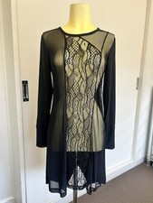 MM SOHN Dress 1 Black Tencel WoolSpandex Stretch Lace Mesh Long Sleeve