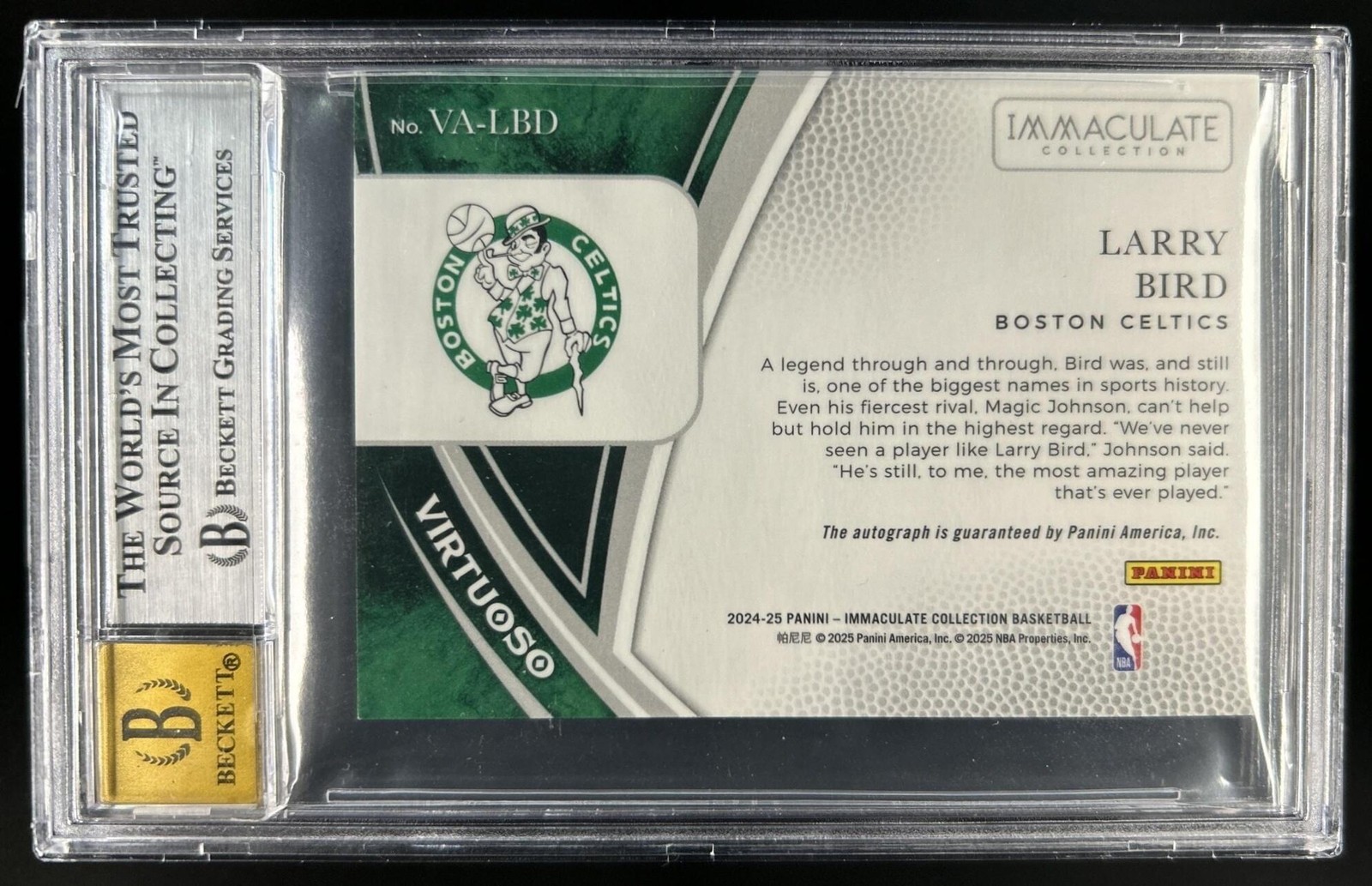 2024-25 Immaculate Collection Larry Bird Virtuoso Auto Green #/5 BGS 8.5/10 view 2