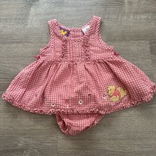 Vintage Disney Winnie The Pooh Baby Girl Dress Pink Gingham Embroidered 12M