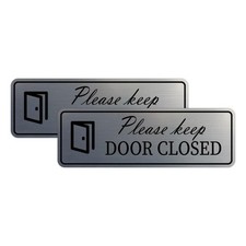 Standard Please Keep Door Closed Sign Brushed Silver - Medium 2 Pack