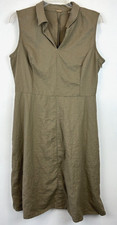 T Tahari Dress Womens 10 Sleeveless Sheath Green Linen Blend Capsule Minimalist