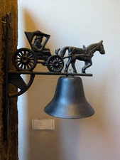 WI Barn Vintage Repo Cast Iron Black Horse & Buggy Dinner Bell Welcome Clapper C