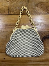 Vintage Whiting  Davis White Alumesh Mesh Handbag Cream Bakelite Chain