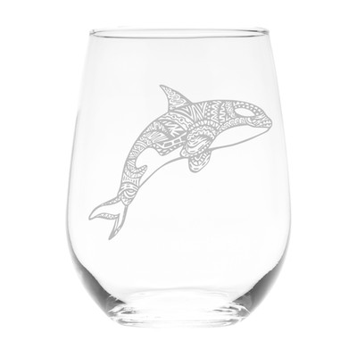 Orca Whale Stemless Wine Glass, 17 oz. Ocean Theme