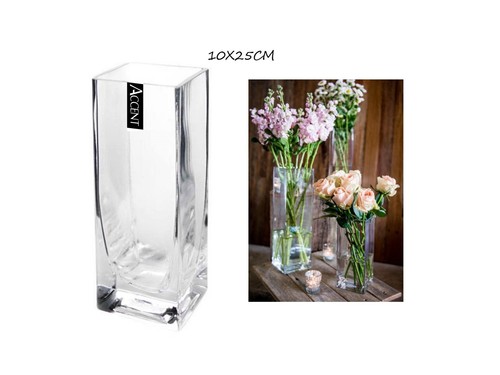 BULK 12 GLASS SQUARE VASE 25CM - Picture 1 of 1