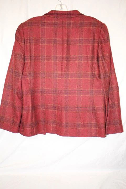 Blazer/pantalón traje para mujer Linda Allard ELLEN TRACY rojo y gris a cuadros lana 8/10-B126 Foto 3 de 4