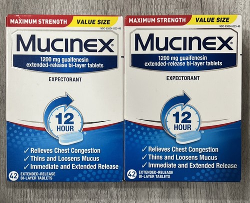 (2X) New Mucinex Maximum Strength 12 Hour 1200 mg Guaifenesin 42 Ct Exp. 2026