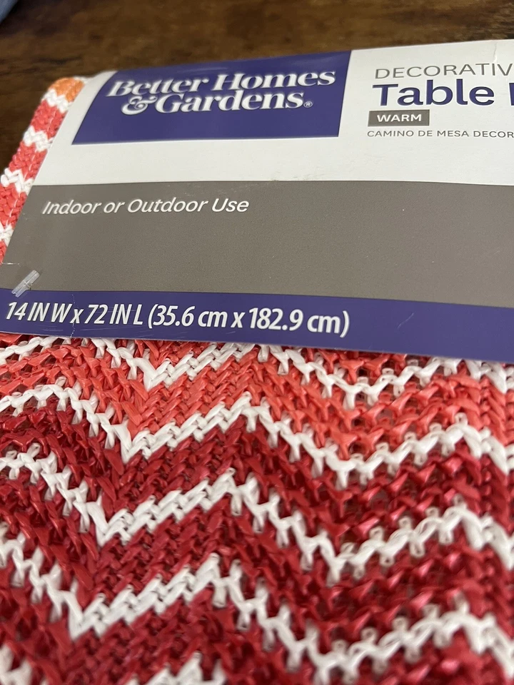 Better Homes & Gardens Table Runner Warm Striped Chevron 14 x 72" Orange Red NWT - Image 2 of 4