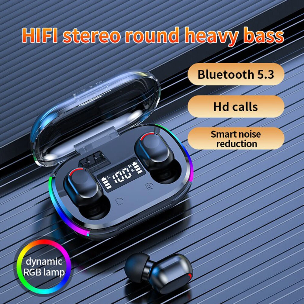 Bluetooth 5.3 Earbuds TWS Wireless RGB Headphones Stereo Earphones