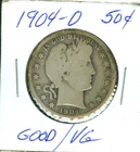 1904 O BARBER HALF GOOD / VERY GOOD   .
