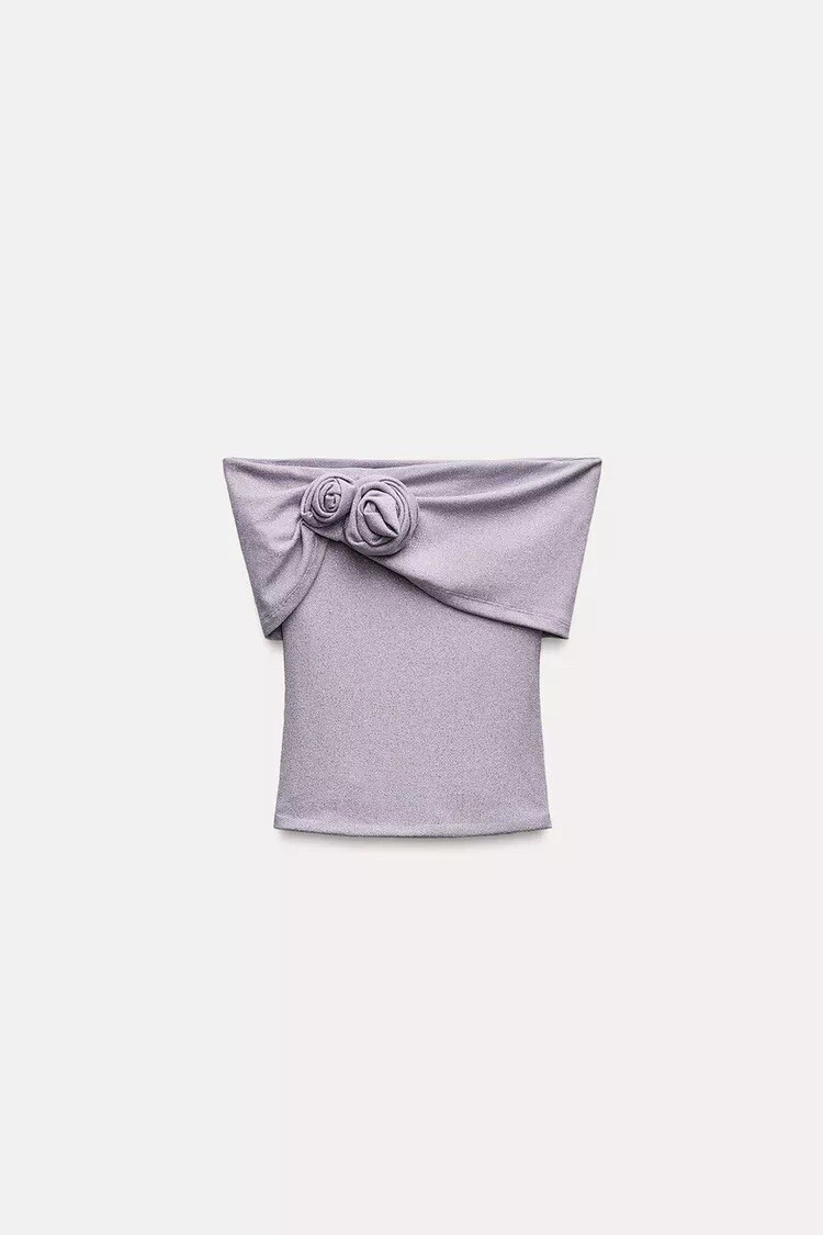 その他 Lilas Zara Women's METALLIC THREAD TOP WITH RAISED FLOWERS Lilac