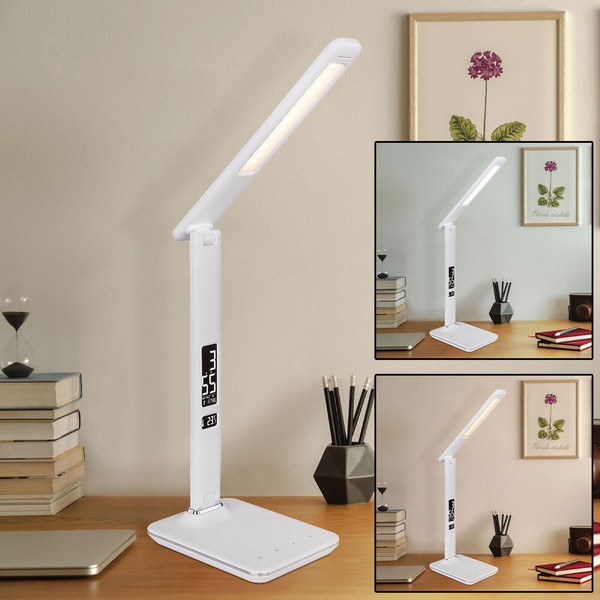 Led Schreib Tisch Lampe Leuchte Cct Uhrzeit Chrom Leder-Optik BüRo Big.Light-image