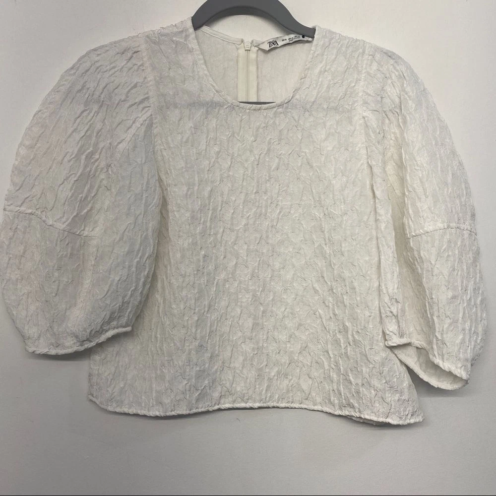 Zara textured sweater with puff cheap sleeves