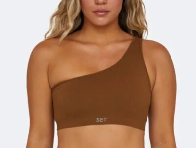 SET ACTIVE sculptex ribbed one shoulder bra in brown size S Small Athletic