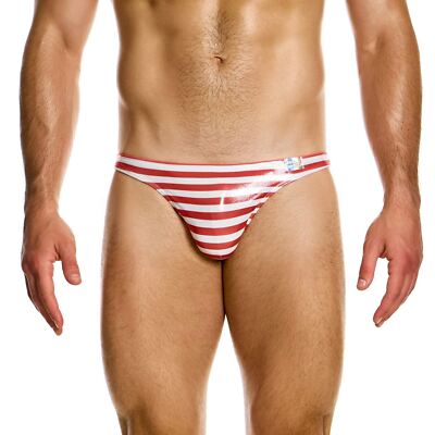 Modus Vivendi Laminated Striped Low Cut beach Brief mens bikini pouch micro
