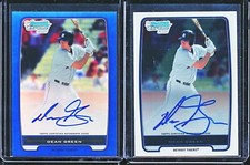 2X DEAN GREEN 2012 BOWMAN CHROME BLUE REFRACTOR /150 & BASE AUTOGRAPH AUTO LOT