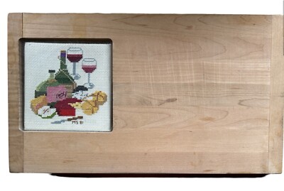 Vintage OOAK Charcuterie Cutting Cheese Board Cross Stitch Design Inlay 1980 s