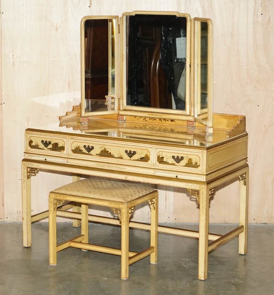 EXQUISITE CHINESE CHINOISERIE WALNUT DRESSING TABLE & STOOL PART OF A SUITE — 第 2/4 张图片