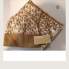 Michael Kors 2-Piece Set Knit Scarf  Hat - MK Logo - Camel NIB 